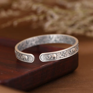 Buddha Gift 999 Sterling Silver Elephant Strength Wisdom Bracelet Cuff Bangle