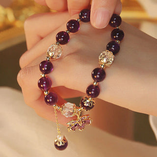 Buddha Gift 14k Gold Plated Natural Amethyst Healing Maple Leaf Charm Bracelet
