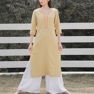 Buddha Gift 2Pcs V-neck Embroidery Yoga Clothing Zen Meditation Cotton Linen Top Pants Women's Set