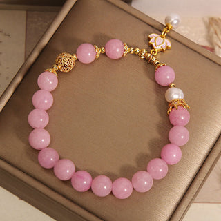 Buddha Gift Pink Jade Pearl Lotus Charm Harmony Bracelet
