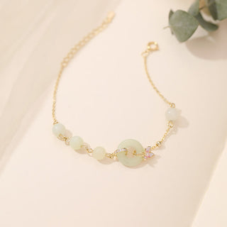 Buddha Gift 925 Sterling Silver Natural Hetian Jade Peace Buckle Orchid Luck Bracelet Necklace Pendant Set