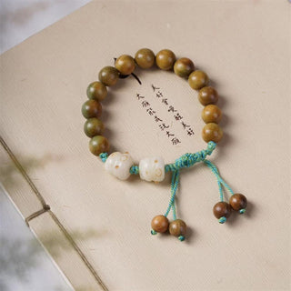 Buddha Gift Green Sandalwood Bodhi Seed Lucky Cat Positive Bracelet