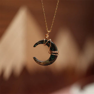 Buddha Gift Natural Tridacna Stone Crescent Moon Blessing Necklace Pendant