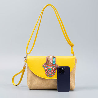 Buddha Gift Hamsa Elephant Flower Straw Woven Crossbody Bag Shoulder Bag Handbag