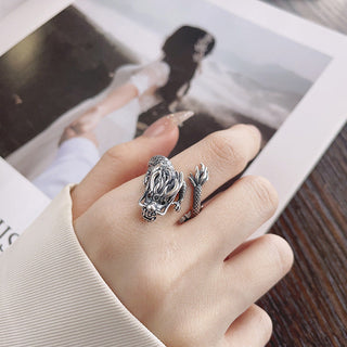 Buddha Gift Vintage 925 Sterling Silver Year Of The Dragon Design Luck Metal Ring
