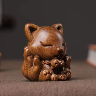 Buddha Gift Mini Nine Tailed Fox Ivory Fruit Sandalwood Green Sandalwood Blessing Decoration