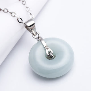 Buddha Gift 925 Sterling Silver Peace Buckle Jade Coin Luck Necklace Pendant