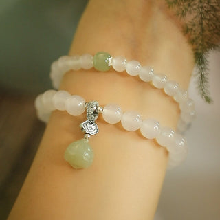 Buddha Gift White Agate Jade Lotus Protection Bracelet