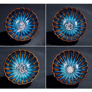 Buddha Gift Lotus Goldfish Auspicious Dragon Phoenix Ceramic Teacup Inlaid Tea Cups 130ml
