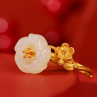 Buddha Gift 925 Sterling Silver Plated Gold Hetian Jade  Plum Blossom Luck Necklace Pendant Bracelet Bangle Ring