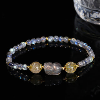 Buddha Gift Moonstone Strawberry Quartz Tourmaline PiXiu Healing Bracelet