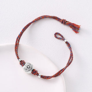 Buddha Gift 999 Sterling Silver Persimmon Luck Multicolored Braided Bracelet