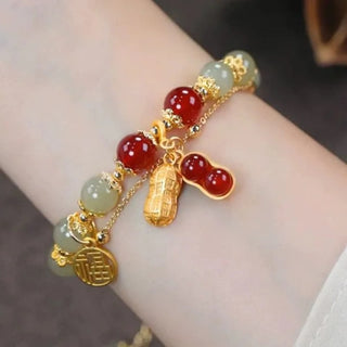 Buddha Gift Jade Leaf Ginkgo Tulip Peanut Fu Character Luck Beaded Bracelet