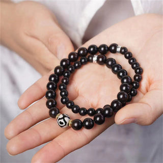 Buddha Gift Tibet Ebony Wood Dzi Bead Balance Double Wrap Bracelet