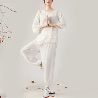 Buddha Gift 2Pcs Long Sleeve Frog-Button Meditation Prayer Zen Practice Tai Chi Uniform Clothing Women's Set