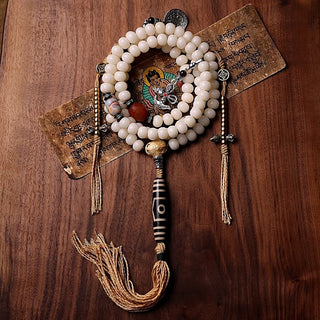 Buddha Gift Tibet 108 Mala Beads Bodhi Seed Bagua Vajra Dzi Bead Gray Agate Wealth Bracelet