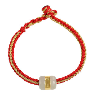 Buddha Gift 999 Gold Hetian White Jade Om Mani Padme Hum Fu Character Luck Braided Bracelet