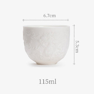 Buddha Gift Dragon Phoenix Relief White Porcelain Ceramic Teacup Kung Fu Tea Cup 115ml