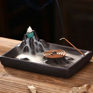 Buddha Gift Mountains Flowing Water Ceramic Blessing Backflow Incense Burner