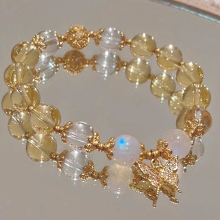 Buddha Gift Citrine Moonstone Butterfly Charm Prosperity Protection Bracelet