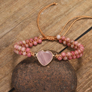 Buddha Gift Natural Rhodonite Love Heart Healing Bracelet