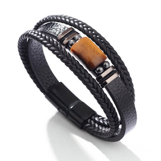 Buddha Gift Tiger Eye Power Magnetic Buckle Multilayered Leather Bracelet