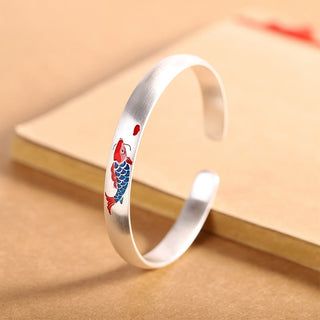 Buddha Gift 999 Sterling Silver Koi Fish Luck Cuff Bracelet Bangle