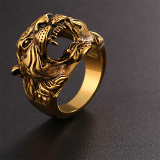 Buddha Gift Men's Animal Tiger Head Titanium Steel Balance Calm Punk Rock Biker Ring