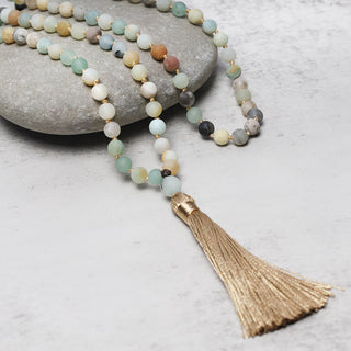 Buddha Gift 108 Amazonite Beads Tassel Mala Bracelet