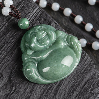 Buddha Gift Laughing Buddha Cyan Jade Harmony Necklace String Bead Pendant