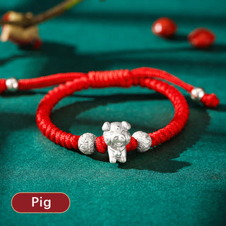 Buddha Gift 999 Sterling Silver Chinese Zodiac Red Rope Luck Handcrafted Kids Bracelet