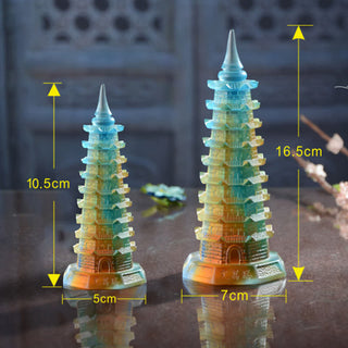 Buddha Gift Feng Shui Wenchang Tower Handmade Liuli Crystal Pagoda Art Piece Luck Home Office Decoration
