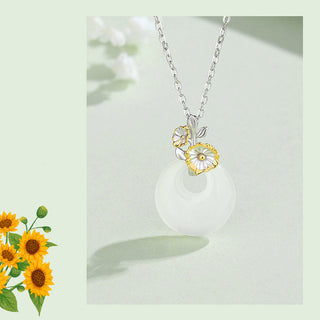 Buddha Gift 925 Sterling Silver Round Chalcedony Twelve Months Flower Harmony Necklace Pendant