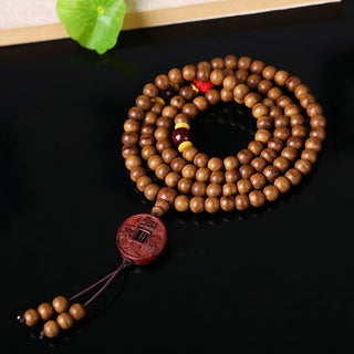 Buddha Gift 108 Mala Beads Peach Wood Bodhi Seed Lotus Prayer Meditation Bracelet