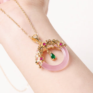 Buddha Gift Green Chalcedony Peace Buckle Design Strength Necklace Pendant