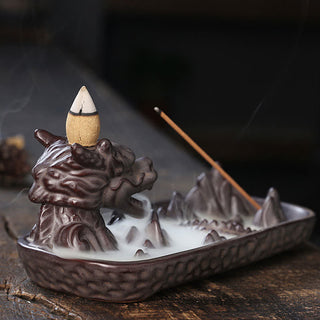 Buddha Gift Dragon Mountain Strength Ceramic Incense Burner Decoration