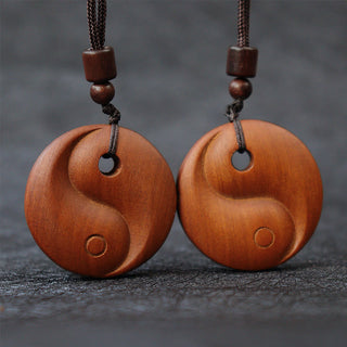 Buddha Gift Lightning Struck Jujube Wood Yin Yang Luck Protection Necklace Pendant
