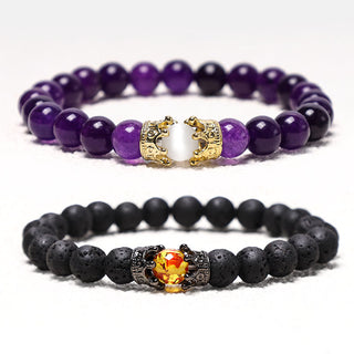 Buddha Gift Natural Stone King&Queen Crown Healing Energy Beads Couple Bracelet