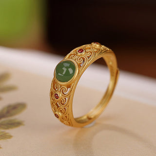 Buddha Gift 925 Sterling Silver Hetian Cyan Jade Harmony Adjustable Ring