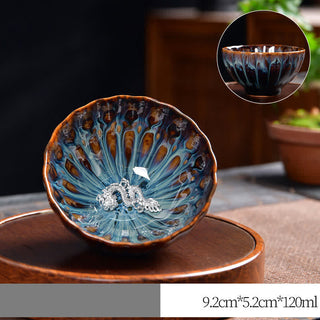 Buddha Gift Lotus Peacock Dragon Phoenix Koi Fish Ceramic Teacup Inlaid Tea Cups 120ml