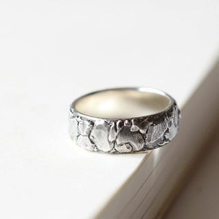 Buddha Gift Rock Pattern Luck Blessing Copper Ring