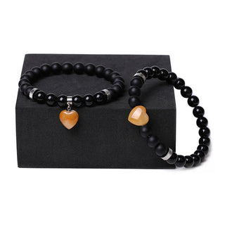 Buddha Gift 2Pcs Black Onyx Crystal Stone Love Heart Protection Support Couple Bracelet