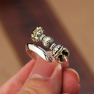 Buddha Gift Tibetan Dorje Vajra Engraved Design Copper Luck Wealth Adjustable Ring