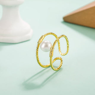 Buddha Gift Round Jade Pearl Bead Double Layer Copper Luck Adjustable Ring