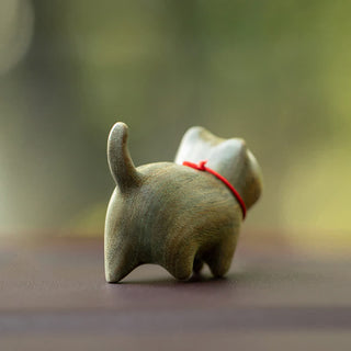 Buddha Gift Green Sandalwood Small Leaf Red Sandalwood Cute Cat Animals Soothing Peace Decoration