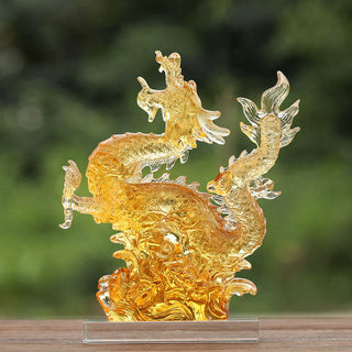 Buddha Gift Handmade Chinese Zodiac Yellow Dragon Liuli Crystal Art Piece Luck Protection Home Office Decoration