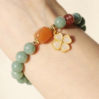 Buddha Gift Jade Four Leaf Clover Charm Prosperity Bracelet