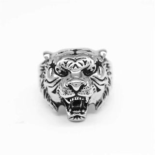 Buddha Gift Men's Animal Tiger Head Titanium Steel Balance Calm Punk Rock Biker Ring