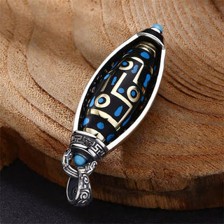 Buddha Gift Tibetan Om Mani Padme Hum Nine-Eye Dzi Bead Pattern Peace Purity Rotatable Necklace Pendant