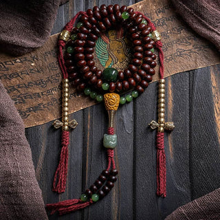 Buddha Gift Natural Tibet 108 Mala Beads Purple Bodhi Seed Hetian Cyan Jade Copper Dorje Peace Bracelet